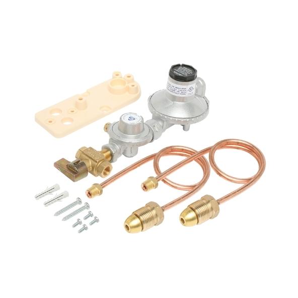 6060534 Dual Cylinder LPG Installation Kit 250MJ Regulator Manual Changeover with Bracket & Pigtails