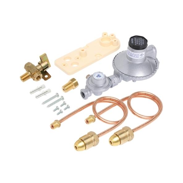 6060548 Dual Cylinder LPG Installation Kit 500Mj Regulator Manual Changeover with Long Pigtails