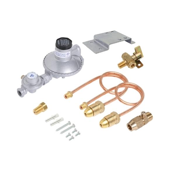 6060551 Dual Cylinder LPG Installation Kit 500MJ Regulator Manual Changeover with Bracket, Pigtails and Adaptor