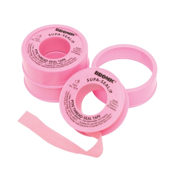 Pink rolls of PTFE thread-seal tape labeled 