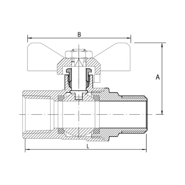 Ball Valve Gas Brass R1/2 M x RC1/2 F T Handle